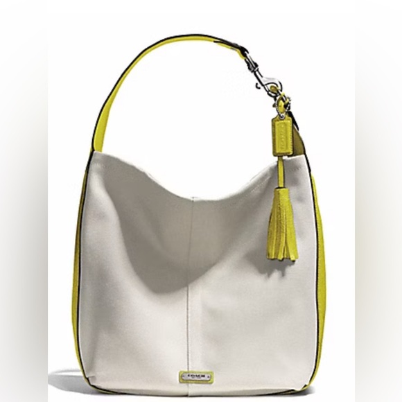 Handbags - Coach Avery Hobo F28911 Natural & Chartreuse Canvas Leather Shoulder Bag
